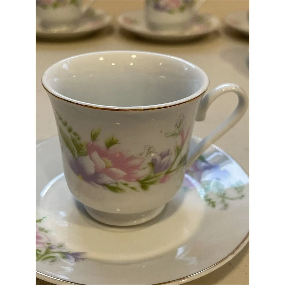Vntg Coffee Espresso Set 6 Cups & Saucers Floral Garden Lady Grace Luceno Canada